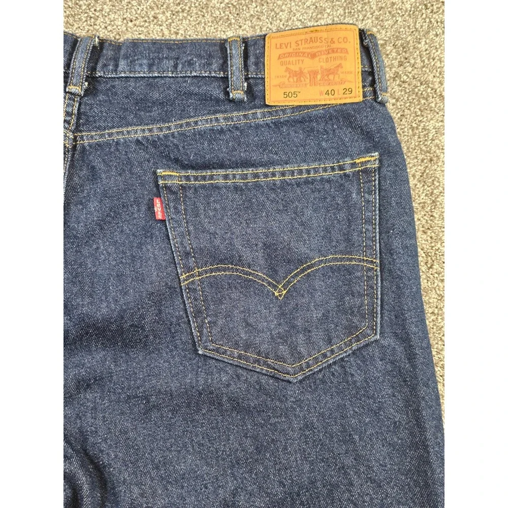 Levis 505 Regular Fit Jeans Mens 40x29 Dark Wash Indigo Blue Denim Straight Leg
